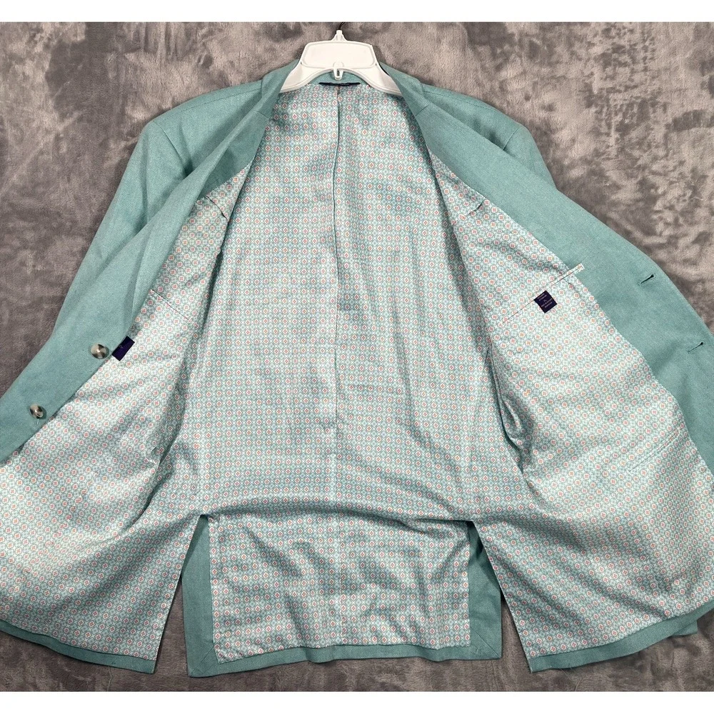 Alan Flusser Linen Blend Green Blazer Mens XL 46 Sport Coat Suit Jacket Lined